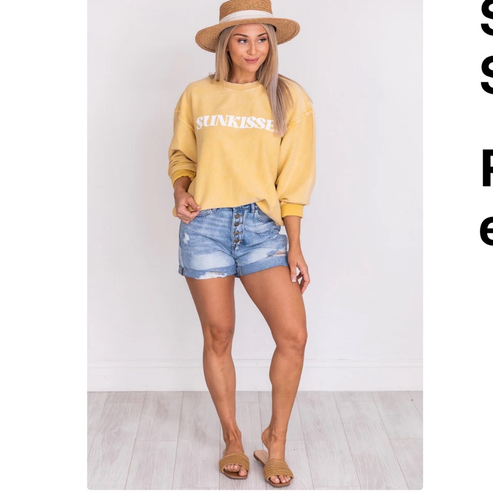 New pink Lily Sunkissed sweatshirt off shoulder golden yellow ribbed small beach